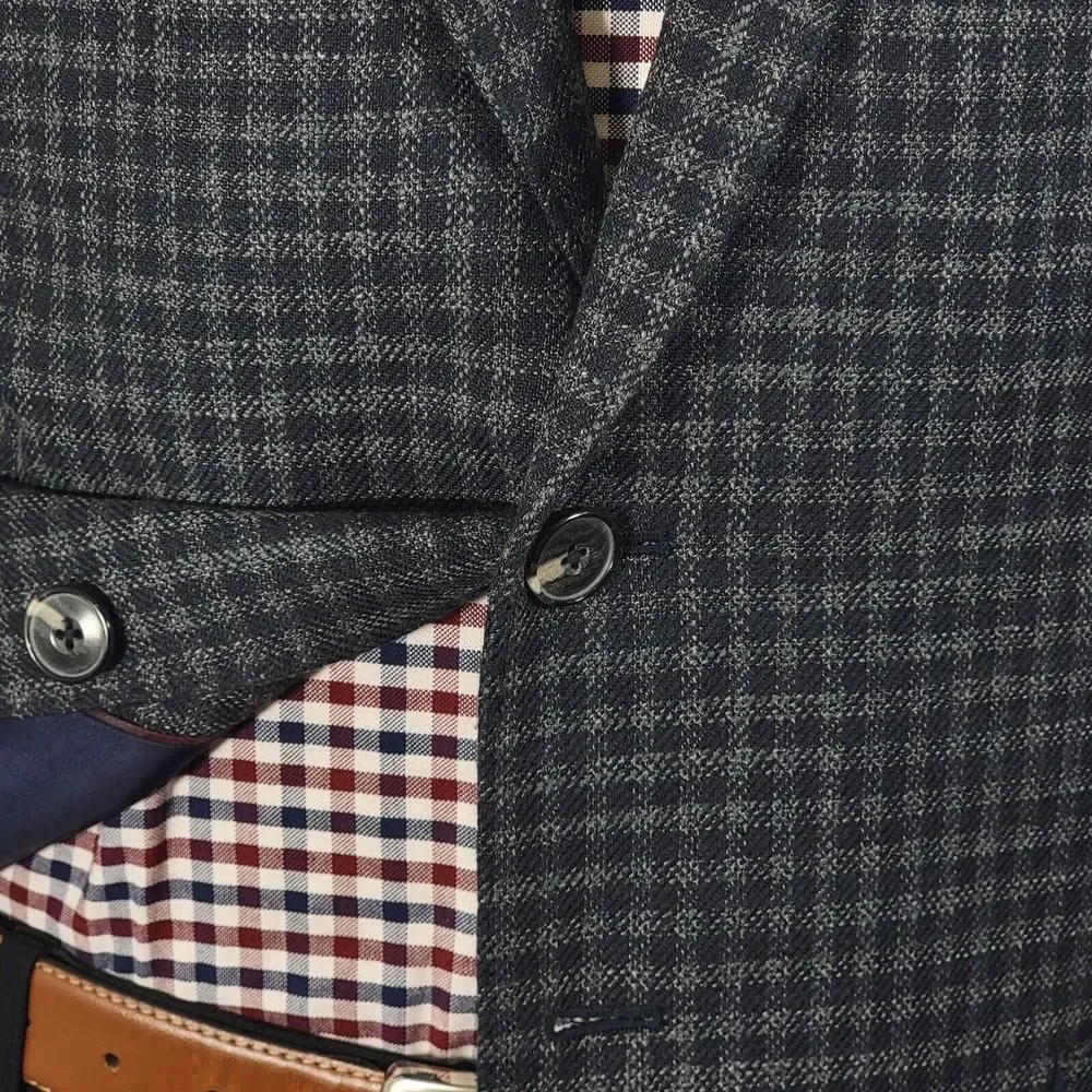 JOS A BANK Men's Sport Coat Two‎ Button Gray Black Check Wool Blend Slim Fit 46R